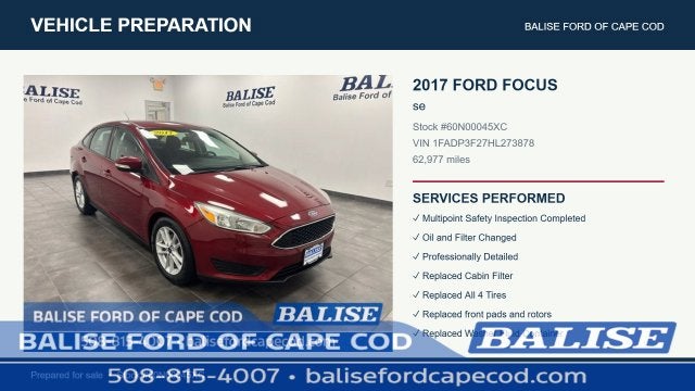 Used 2017 Ford Focus SE with VIN 1FADP3F27HL273878 for sale in Barnstable, MA
